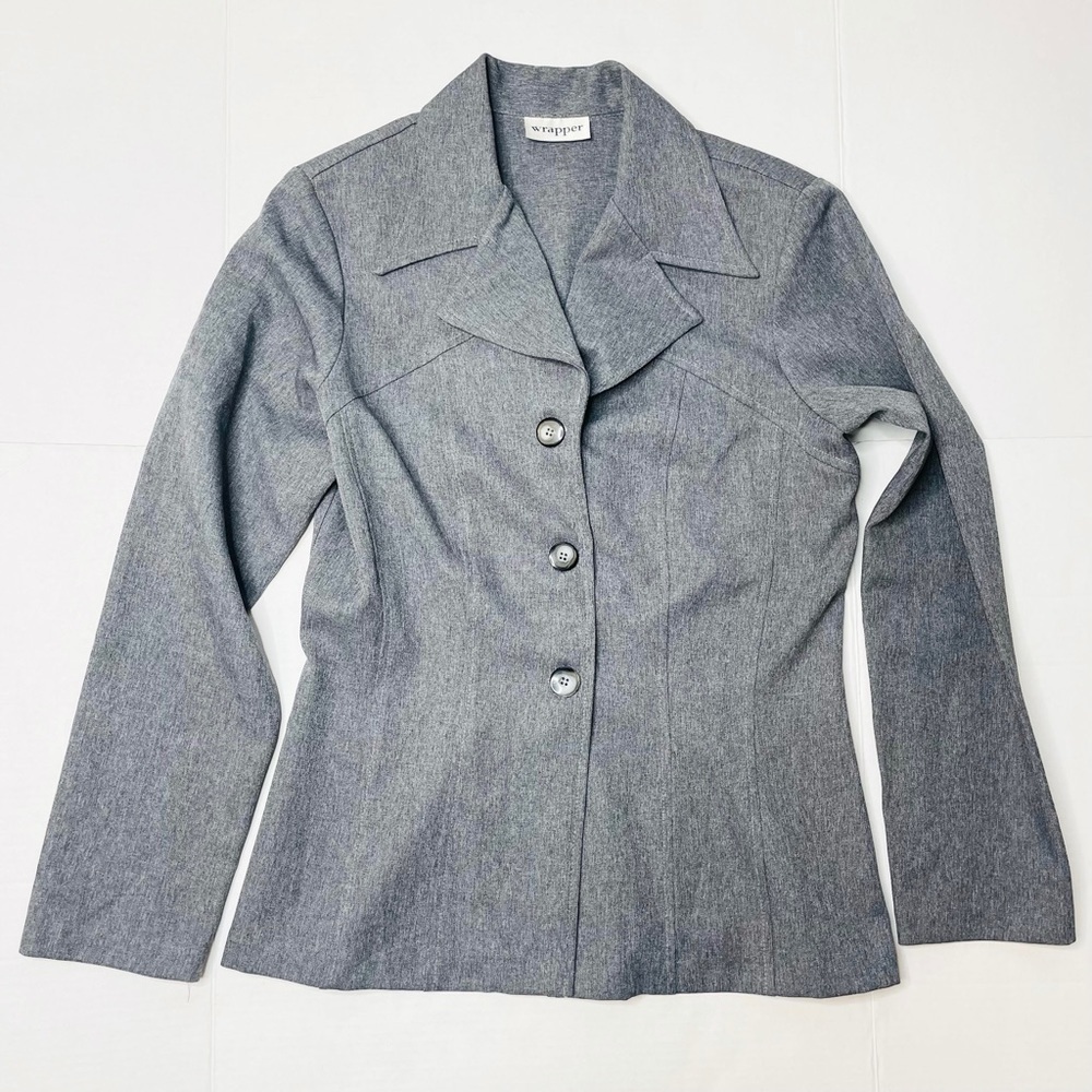 Wrapper Women’s Gray Notch Collar Single Breasted Blazer Jacket